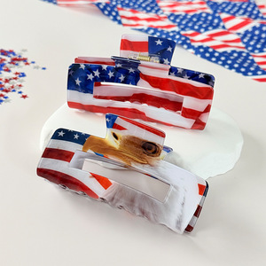 Pinces à cheveux grandes en forme de drapeau américain du 4 juillet, 10,3 cm, imprimé aigle patriotique, pinces requin, accessoires pour cheveux pour la fête de l'Indépendance - Product Image 2
