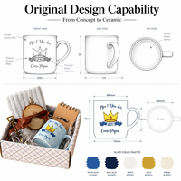 Ensemble cadeau de tasses à café en céramique pour la fête des pères, couronne bleue avec carnet, serviette, décoration en bois, 11 oz, cadeau d'anniversaire pour papa