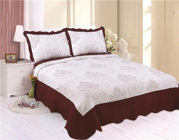 Embroidery Quilts Microfiber Bedding China Burgundy Hot Sales Bedspreads Coverlet Comforter Sets 3pcs Quilt Colcha Coverlets