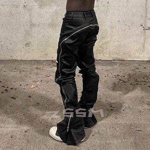 ZSSM Custom <span class=keywords><strong>pantaloni</strong></span> svasati stile Street da <span class=keywords><strong>uomo</strong></span> alta finta pelle sintetica impilata con cerniera Design Patchwork - Product Image 4