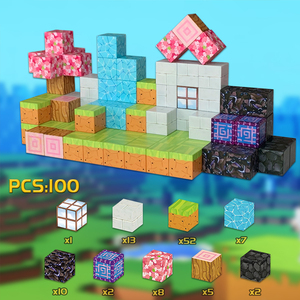 Blocs magnétiques 100 pièces, blocs <span class=keywords><strong>de</strong></span> construction magnétiques, <span class=keywords><strong>château</strong></span> <span class=keywords><strong>de</strong></span> princesse, jardin, cubes <span class=keywords><strong>de</strong></span> construction magnétiques STEM pour les jouets des enfants - Product Image 2