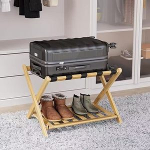 Estante de madera de doble capa para equipaje, plegable, de bambú, para guardar zapatos, para la entrada, dormitorio, uso doméstico - Product Image 1