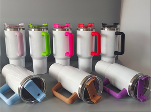 Gobelet isotherme vierge de 40 oz avec poignée colorée et couvercles, pour sublimation, idéal pour le voyage, le café et comme bouteille d'eau avec paille, pour transfert par impression à chaud - Product Image 3