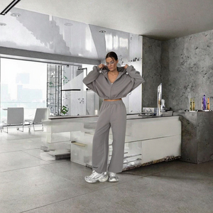 JAC22 M2001-Ensemble 2 pièces décontracté pour femme, cardigan à capuche élastique, manches longues, pantalon de sport d'automne - Product Image 3