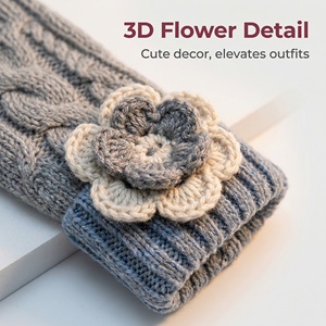 Guantes de punto con tapa abatible, diseño floral 3D colorido, suaves y cálidos, de medio dedo con cubierta de manopla - Product Image 5