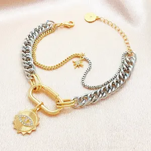 Schmuck benutzer definierte Großhandel Verkaufen Sie gut Männer und Frauen Gold Silber zweifarbig kubanische Kette Auge Diamant Anhänger Armband