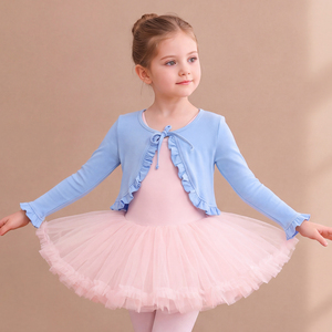 Chaqueta de punto tipo cárdigan para niñas, manga larga, con lazo de diamantes de imitación y volantes, para práctica de ballet en estudio - Product Image 4