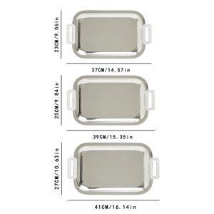 طقم صواني تقديم من الفولاذ المقاوم للصدأ بلون فضي لرمضان 2026 مع مقابض للطعام والقهوة والشاي العربي الأحمر - Product Image 3