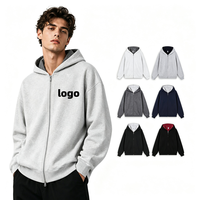 Sweat à capuche zippé en molleton français double face avec logo brodé personnalisé, épaules tombantes, pour hommes et femmes