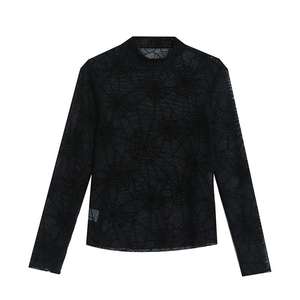 Autunno nuova t-Shirt a collo alto aderente a forma di <span class=keywords><strong>ragno</strong></span> floccante a manica lunga da <span class=keywords><strong>donna</strong></span> Sexy alla moda con camicia piccola - Product Image 5