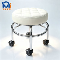 Tabouret de salon roulant avec roulettes, pivotant à 360 degrés, en cuir PU rond, pour coiffeur, barbier, spa, massage
