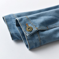 Blouson court en jean unisexe automne style coréen pour garçons, filles et bébés, avec revers vieillis, manches longues, style délavé et tendance