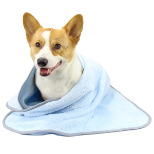 Serviette pour animaux de compagnie, pour chats et chiens, bleu clair, gris, en molleton de corail, séchage rapide, absorbante, épaisse, grande taille, serviette de bain pour animaux de compagnie - Product Image 4
