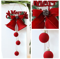 Lot en gros de clochettes de Noël en velours bordeaux floqué, décorations suspendues pour sapin de Noël, porte, décoration de fête à domicile