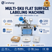 Machine d'étiquetage automatique complète pour surfaces planes supérieures de cartons, sacs et pochettes, certification CE, interface tactile