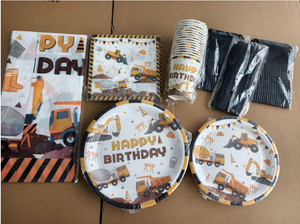 Suministros para Fiesta de Cumpleaños con Temática de Camiones de Construcción Amarillos para 16 Niños, Platos, Vasos y Servilletas de Papel con Excavadora y Retroexcavadora - Product Image 3
