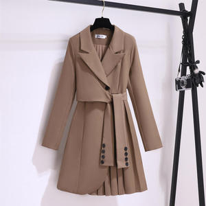 Vestido Blazer de lujo para <span class=keywords><strong>mujer</strong></span> Diseño plisado Otoño Estilo francés de <span class=keywords><strong>alta</strong></span> <span class=keywords><strong>costura</strong></span> Abrigo largo para negocios Invierno - Product Image 2