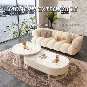 Juego de Mesa de Centro Ovalada Extensible, Minimalista, de Vidrio Templado Ecológico, Estilo Moderno y Lujoso para Sala de Estar - Product Image 2