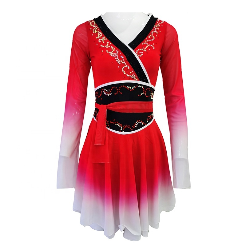 Robe De Patinage Artistique Sur Mesure - Manches Longues, Strass, Pour Fille Et Femme, Fait Main - 6