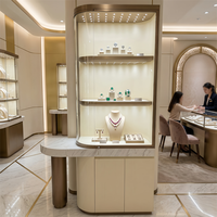 Vitrine à bijoux Shangyuan sur mesure en verre incurvé avec marbre, présentoir multi-niveaux éclairé par LED, étanche, haut de gamme pour pierres précieuses