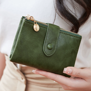 Vintage Oil Wax Genuine Cowhide <b>Wallet</b> Hot Selling Double Zipper RFID Multifunctional Short Length Anti-Theft PU Lining - Product Image 1