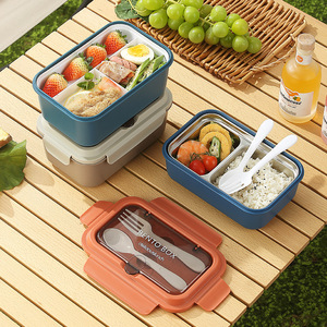 <b>Lunch</b> <b>Box</b> Bento <b>Box</b> With Cutlery Food Grade Plastic Rectangle For Children Student Meal Storage 304 Stainless Steel - Product Image 3