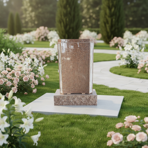 Statue commémorative traditionnelle en granit rouge d'Inde pour cimetière, utilisation extérieure - Product Image 1