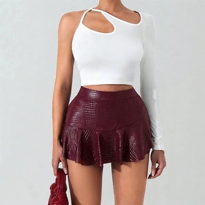 PEEQI 11759DBM Jupes sexy pour femmes, mode été, couleur unie, simili <span class=keywords><strong>cuir</strong></span>, plissées, nouvelles culottes, streetwear, tendance pour femmes - Product Image 3