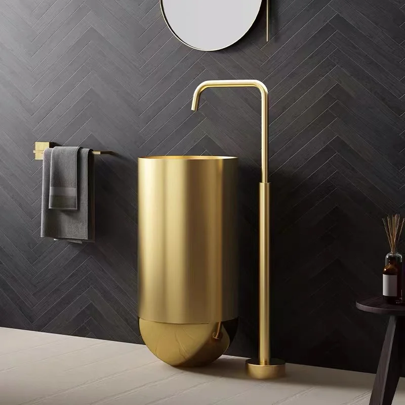 Круглая Золотая раковина для умывальника для отеля, раковина для ванной комнаты, раковина из нержавеющей стали, современный цвет, коммерческие раковины на подставке