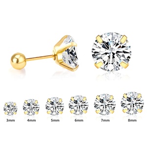 Bijoux hypoallergéniques minimalistes en acier inoxydable plaqué or 18 carats, plusieurs tailles, ensemble de boucles d'oreilles à visser avec zircon cubique rond - Product Image 2