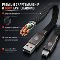 Kabel Pengisi Daya Cepat 60W USB ke Tipe C, Kabel Sinkronisasi Data Berbahan Nilon untuk Android