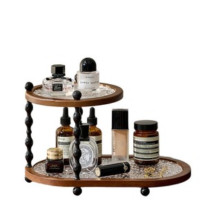 Acacia Wood Round Storage <b>Shelf</b> 21x33 Cm Water Ripple Design Solid Wood <b>Desktop</b> Organizer - Product Image 2