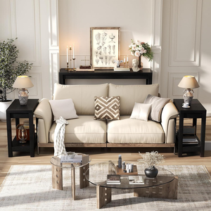 Black 2-Tier Farmhouse Narrow End <strong>Table</strong> with Storage Shelf, <strong>Slim</strong> Sofa <strong>Table</strong> for Living Room - Product Image 1