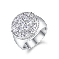 Bague Moissanite entièrement pavée en argent sterling 925 ronde Design D Color VVS Hip Hop Style pour cadeau ou fête