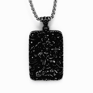 Yunnique – collier avec pendentif Manjushri Bodhisattva, en acier inoxydable, étiquette carrée unisexe pour hommes et femmes, charme bouddha gardien, cadeau - Product Image 1