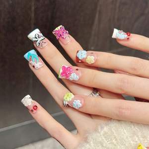 [Qimeng] Ongles à presser carrés 3D en relief, motif étoiles <span class=keywords><strong>pastel</strong></span>, style dessin animé, pour manucure ludique pour enfants - Product Image 5