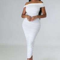 Vestido de Mujer 2024, Elegante, de Manga Corta, Fruncido, Maxi, Ajustado, Vestidos Cortos de Noche, Vestido de Fiesta