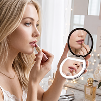 Miroir de poche portable cosmétique grossissant avec écran tactile intelligent Miroir compact rose