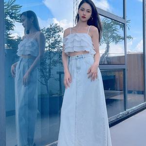 Blusa Corta con Diseño de Volantes y Hombros Descubiertos para Mujer, Estilo OEM, para Usar en Verano - Product Image 6