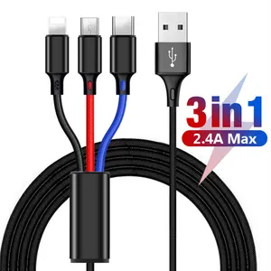 Free Sample 2.4A Multiple Universal 3in1 Charger 1 USB Multi 3 In 1 De Carga 3 En Para Celular Charging Data Cable For Phone