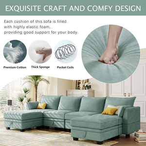 Hiện đại U hình cắt góc <span class=keywords><strong>sofa</strong></span> cho phòng khách Modular vải 3 chỗ ngồi đảo ngược <span class=keywords><strong>sofa</strong></span> với gỗ chân lưu trữ - Product Image 3