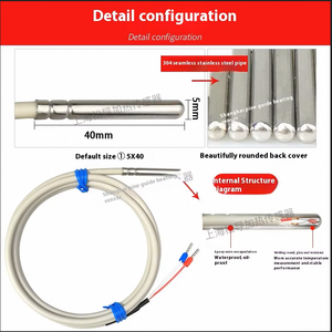 مجس من الفولاذ المقاوم للصدأ بسلك 2 مستشعر Pt100 المرن مستشعر درجة حرارة الثرمستور NTC ، رقاقة عالية الجودة - Product Image 4