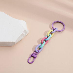 Acrylic Plastic Link Chain Keychain charms Macaron Color Handmade rainbow Key Ring For Women Girs Handbag Pendant Accessories