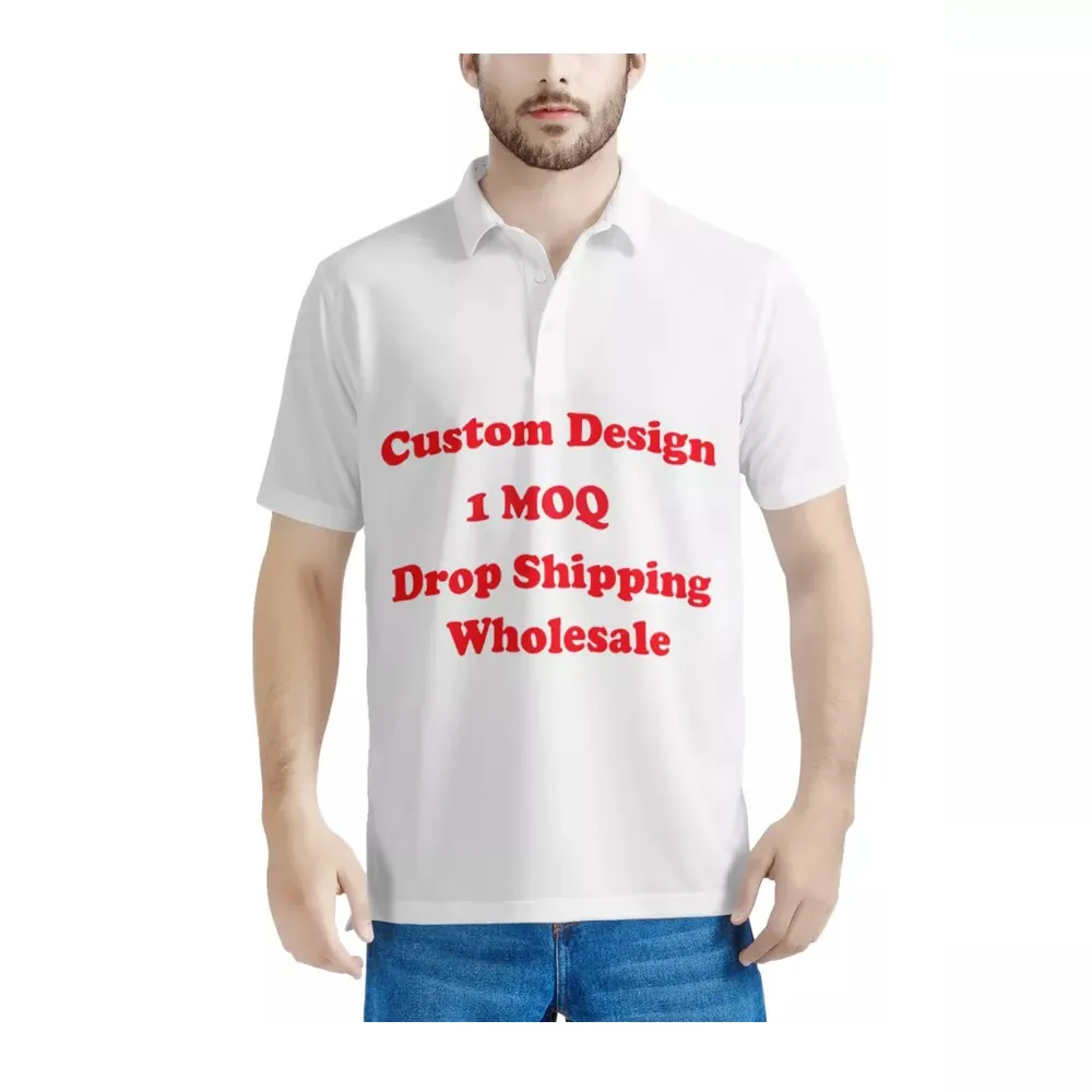 Wholesale Short Sleeve Clothing Custom Your Print Design Mens Plus Size Polo Shirts Sublimation Print On Demand Polo Shirts 2023
