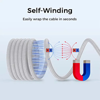 Câble magnétique en nylon OEM 100W PD à charge rapide USB C vers C, câbles de données USB A vers Type C, cordon de charge magnétique enroulé