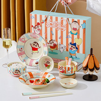 Service de table en céramique Crayon Shin-chan, ensemble de vaisselle en porcelaine avec bol, assiette, cuillère, baguettes, boîte cadeau, vaisselle de table pour la maison