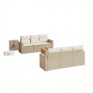 Poly <b>Rattan</b> Modular Garden <b>Sofa</b> Set Beige 7 Piece Outdoor Furniture Contemporary Design - Product Image 1