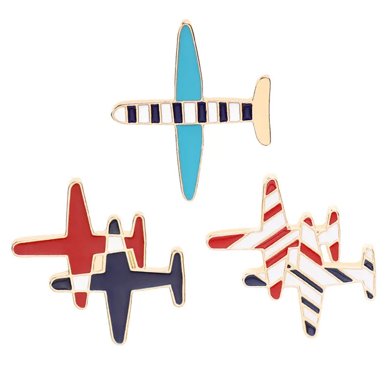 Pin de esmalte de doble avión a rayas de dibujos animados para niños y amigos, alfileres, mochilas, ropa, botón, insignia, solapa, joyería