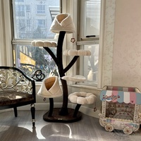 Arbre à chat Catry moderne de luxe écologique avec lit intégré, griffoir, plateforme de saut, nid en sisal pour aiguiser les griffes, structure en métal et revêtement en lin