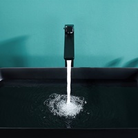 Style moderne Noir mat Haut Corps Art Robinet Mode Creuse Poignée Design Contemporain Monotrou Bassin Économie d'Eau Céramique